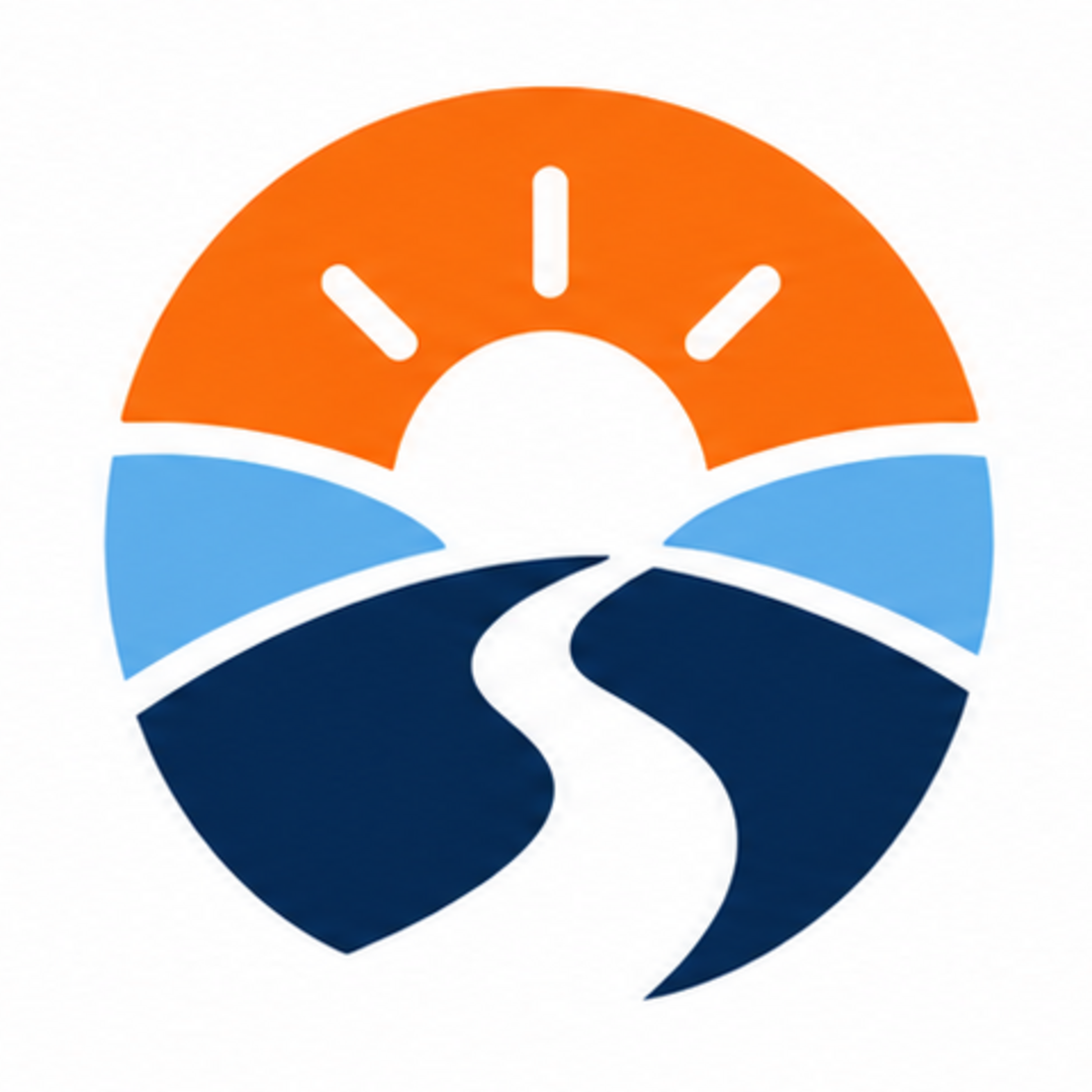 Useful Horizon sunrise and winding path symbol